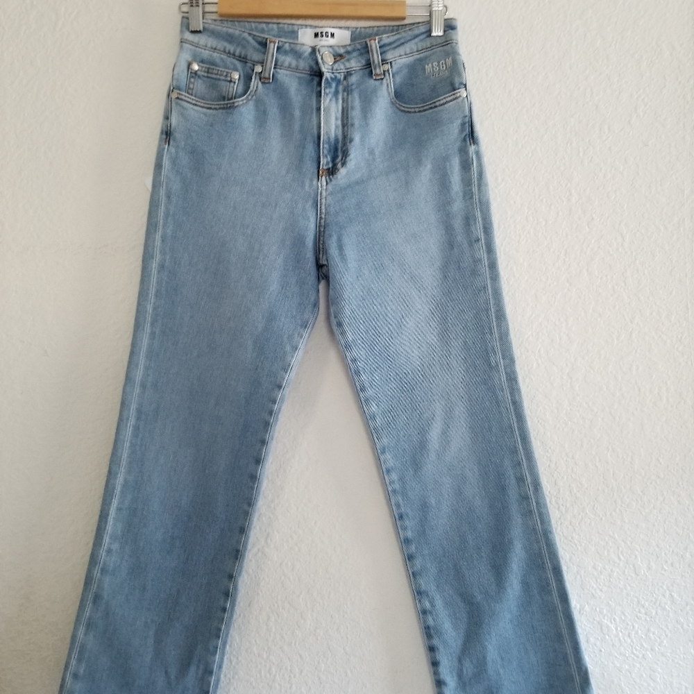 MSGM Straight Leg Cropped Denim Pants Size 42 US 6 Mid Wash Blue - Picture 9 of 9